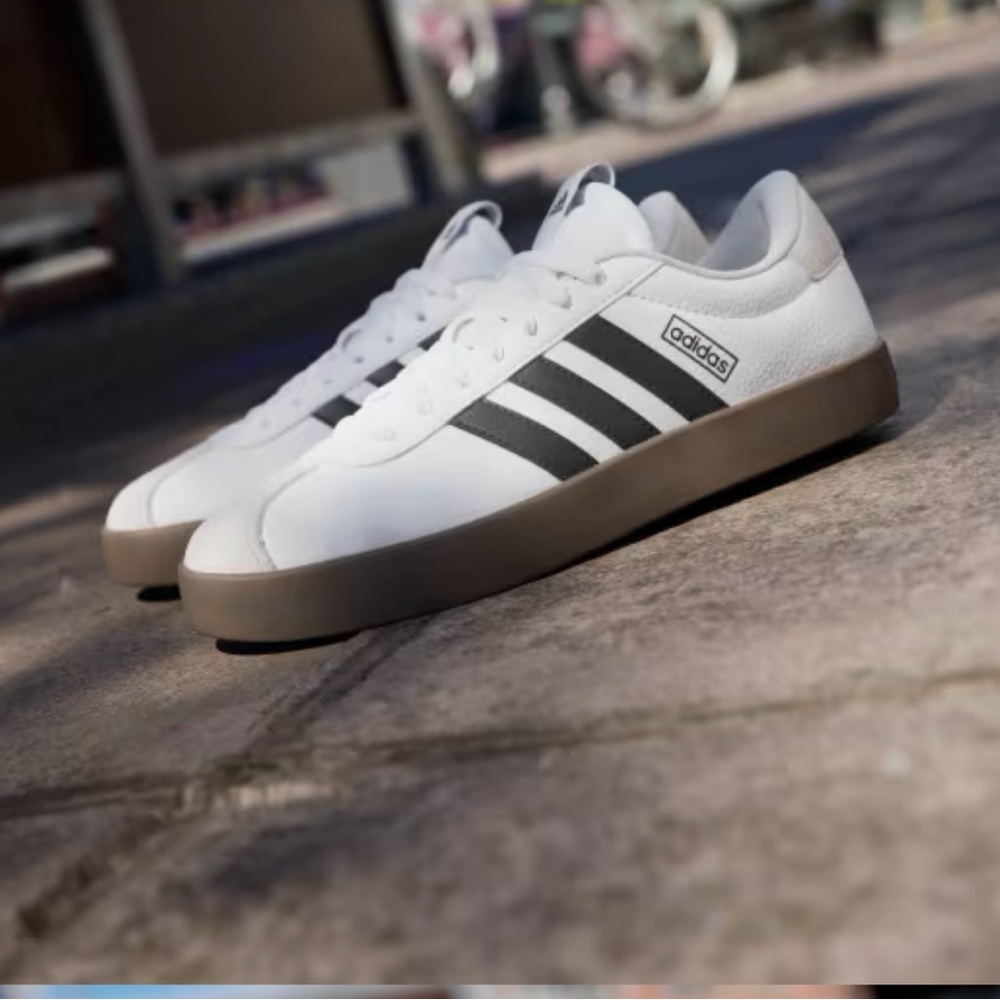 Adidas White and Black Sneakers with Gum Sole